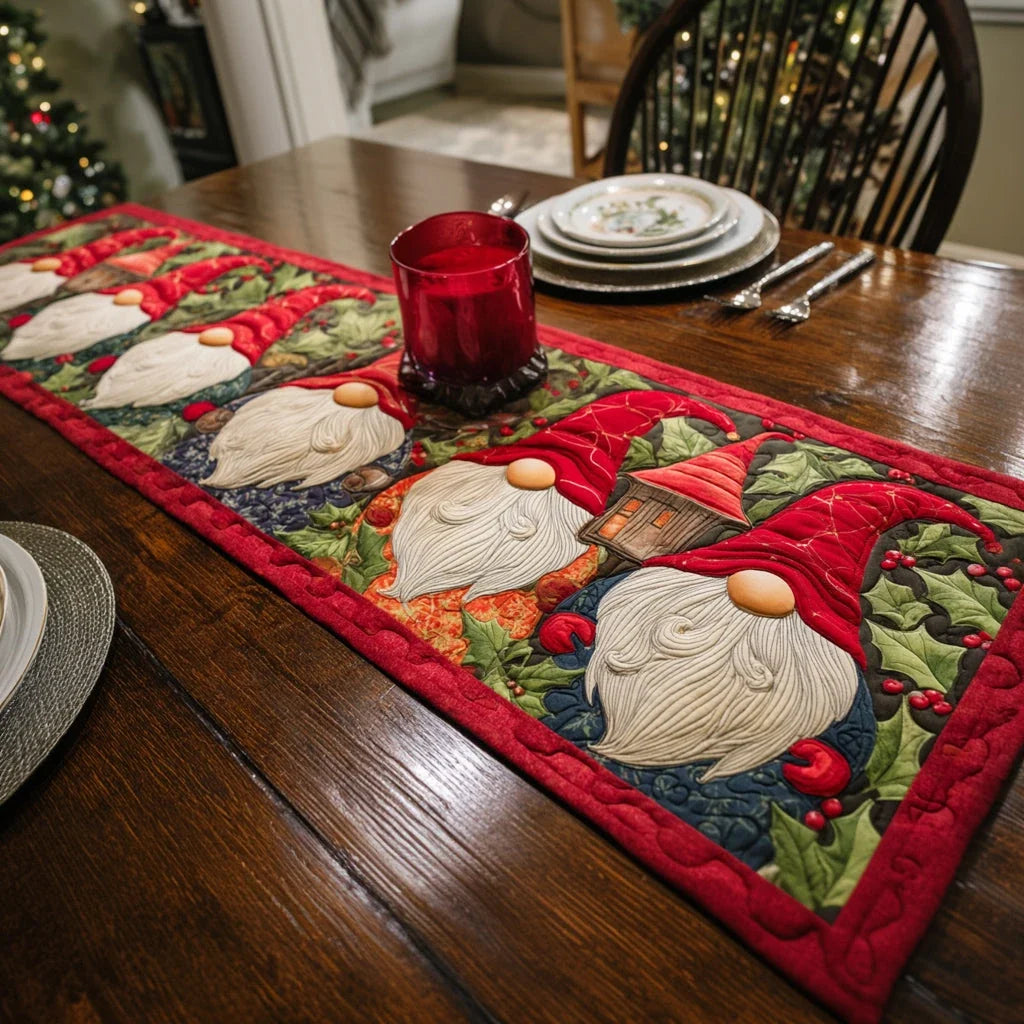 Festive Gnome Quilted Table Runner