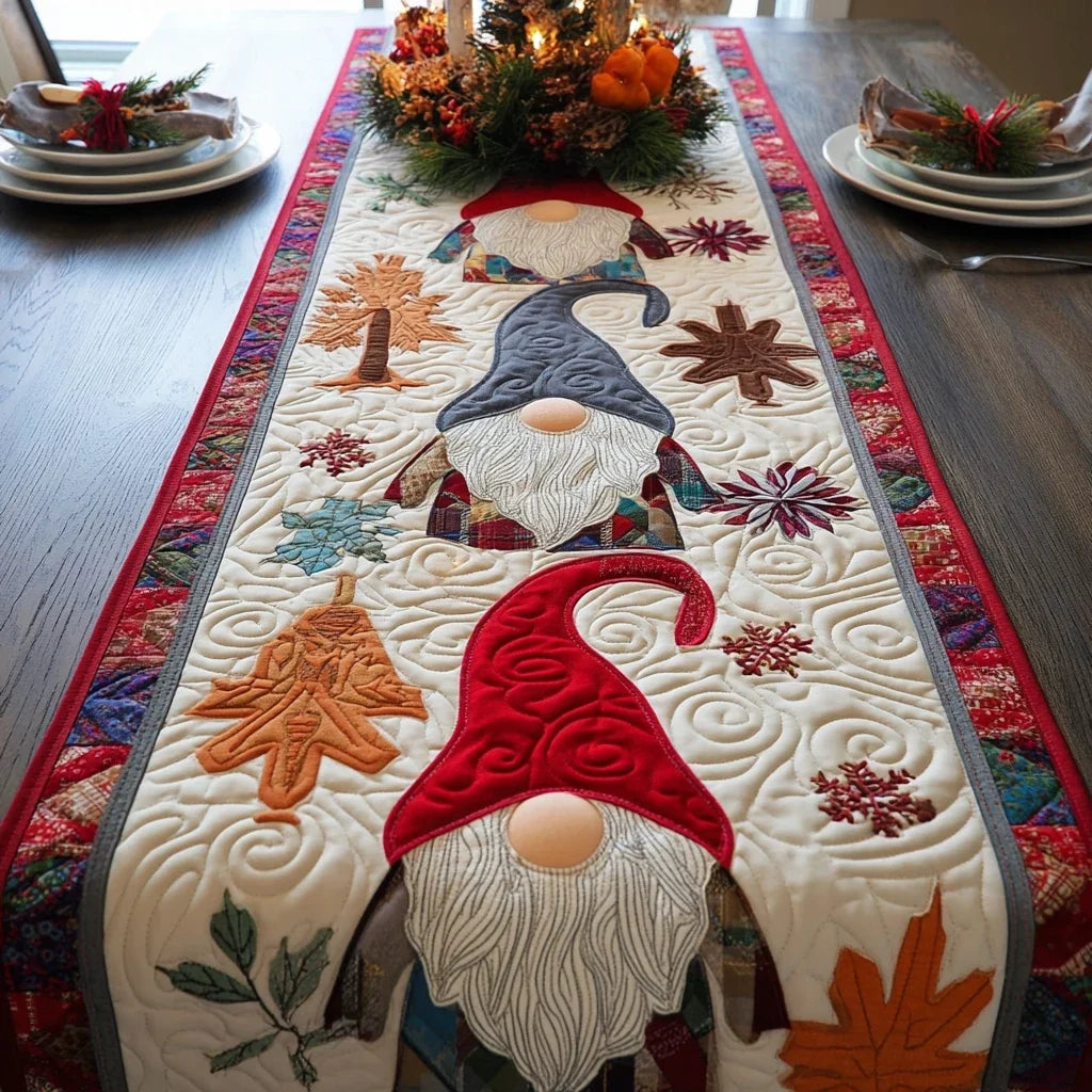 Festive Gnome Quilted Table Runner