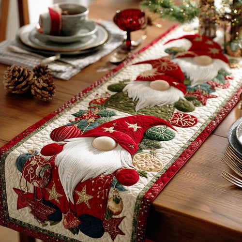 Festive Gnome Tale Quilted Table Runner