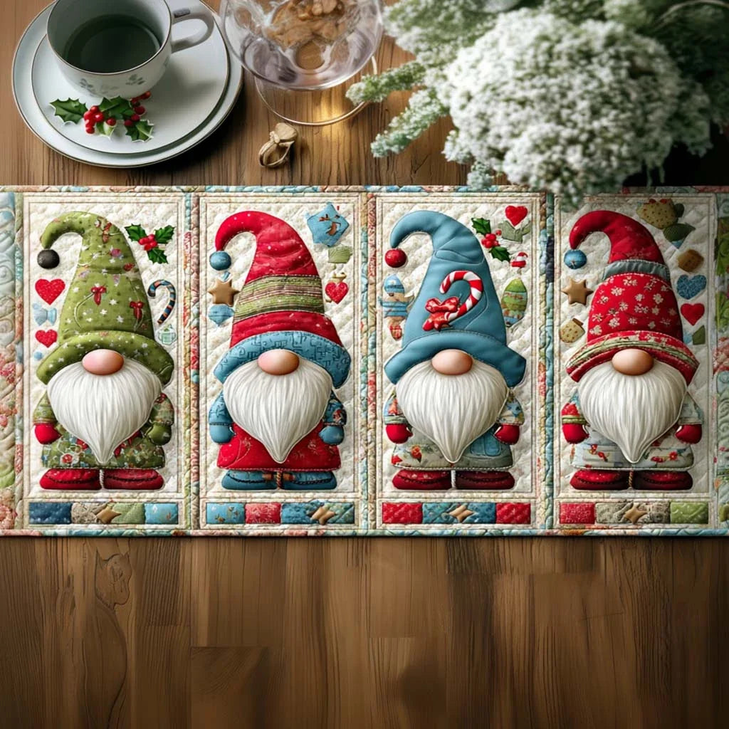 Festive Gnomes Quilted Table Runner
