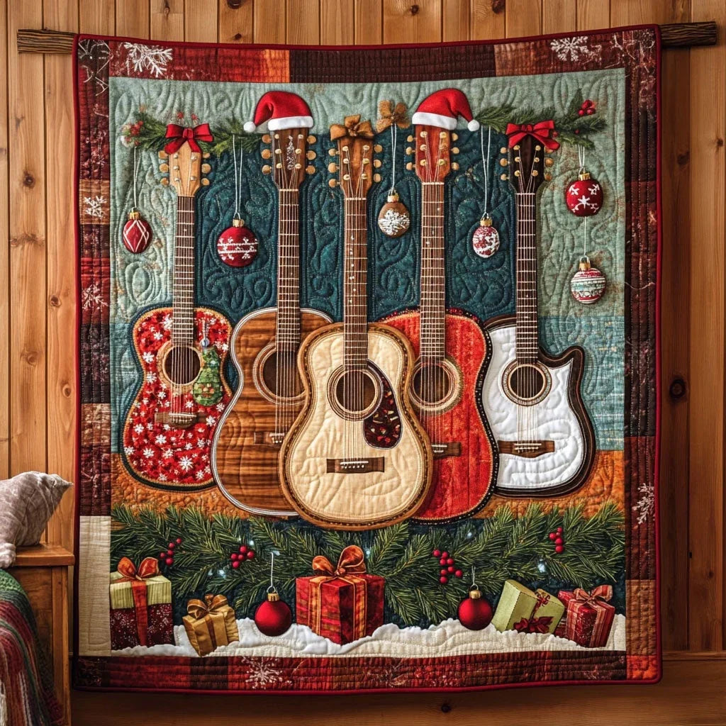 Festive Guitar Melody Quilt Blanket