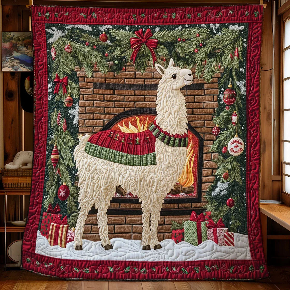 Festive Llama Quilt Blanket
