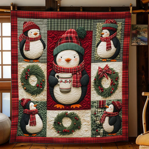 Festive Penguin Quilt Blanket