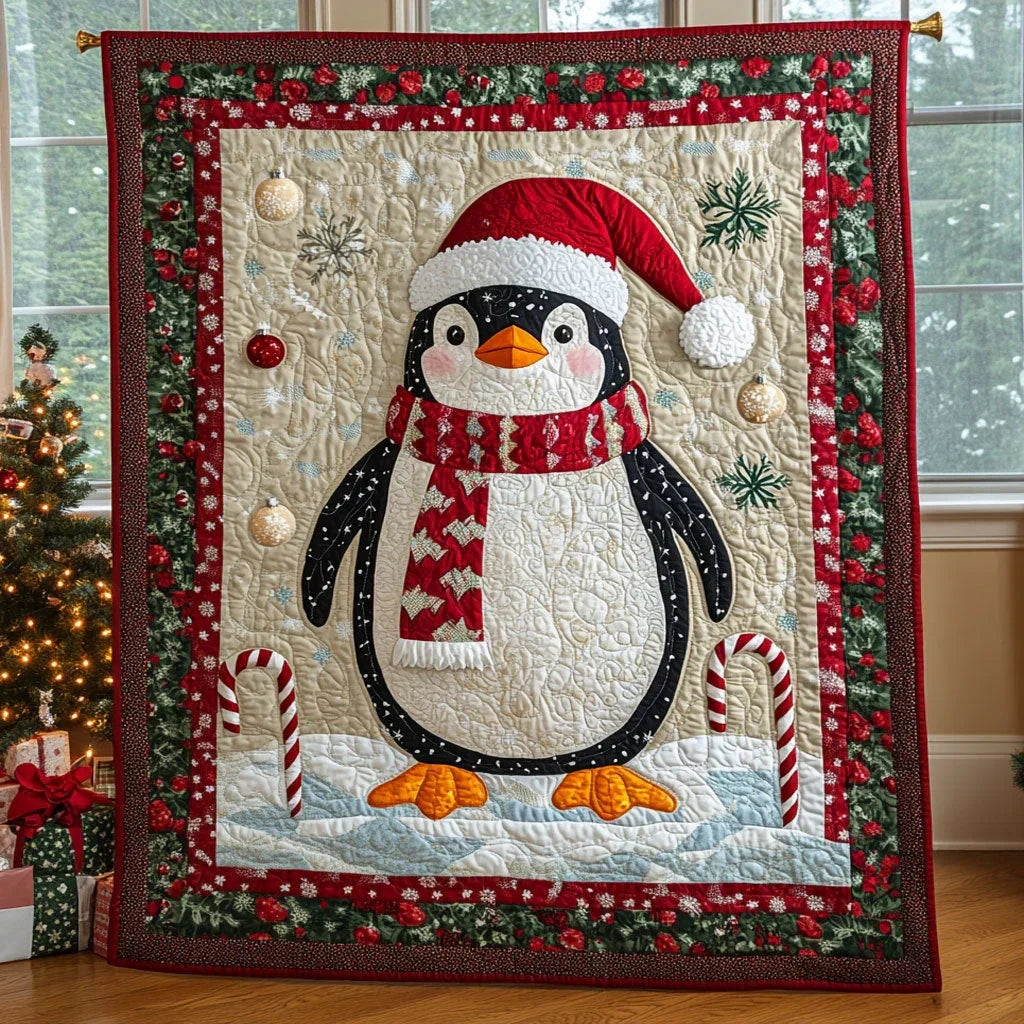 Festive Penguin Quilt Blanket