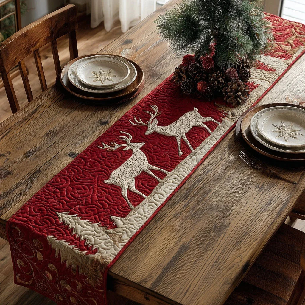 Festive Reindeer Quilted Table Runner