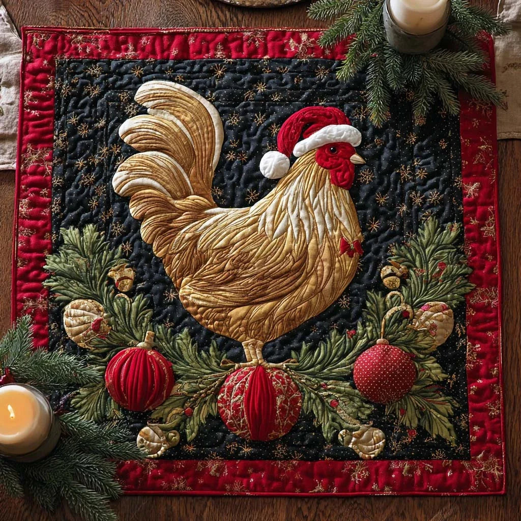 Festive Rooster Quilted Table Topper