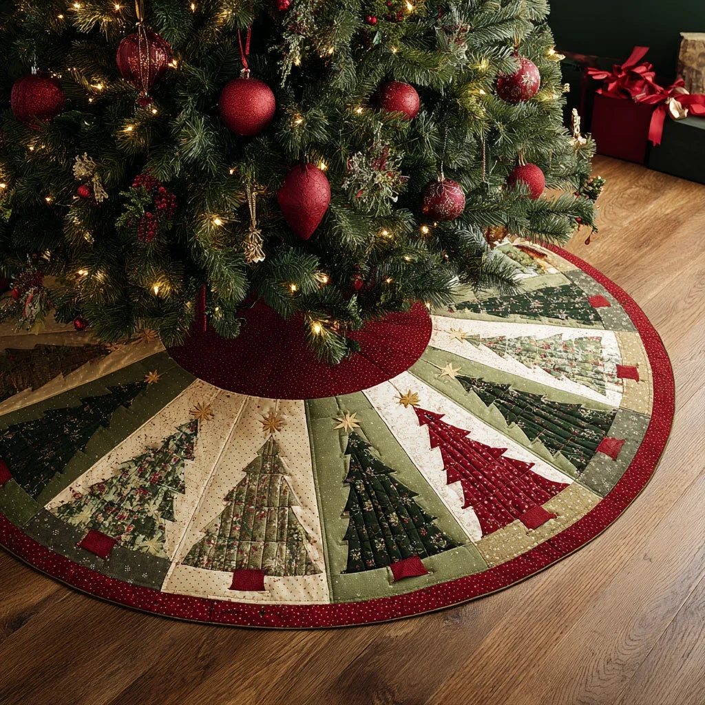 Festive Round Christmas Quilted Tree Skirt