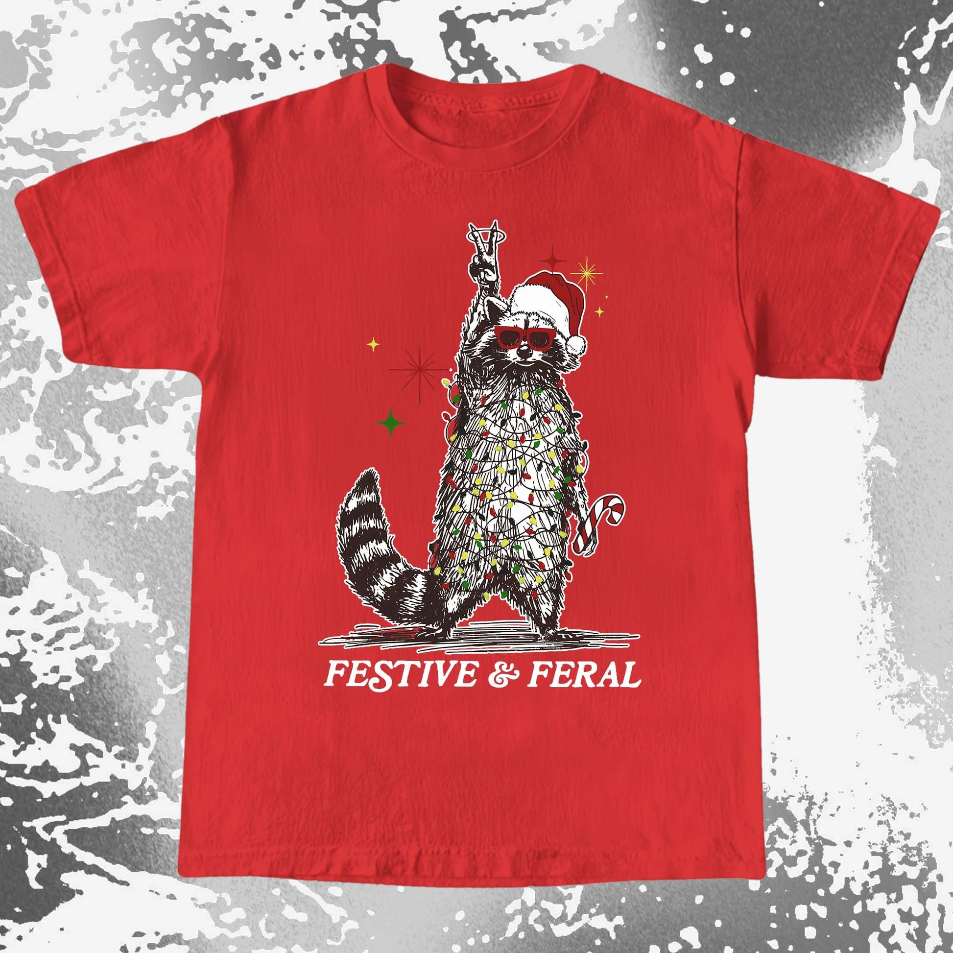 Festive and Feral Raccoon Christmas, funny meme tee gift (view 8)