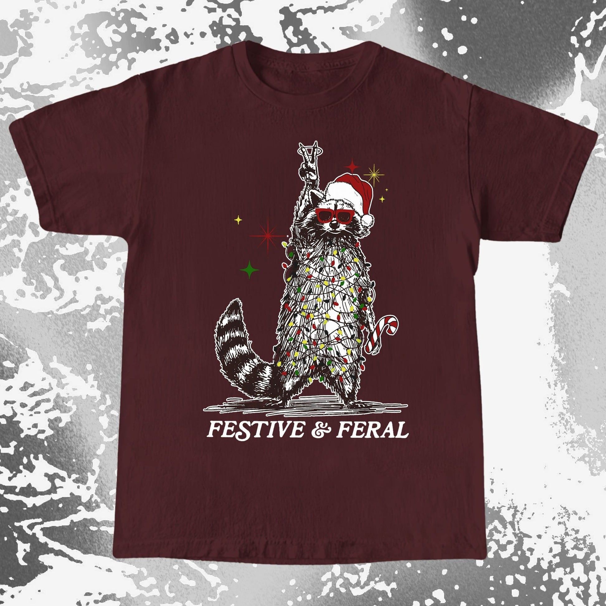 Festive and Feral Raccoon Christmas, funny meme tee gift (view 7)