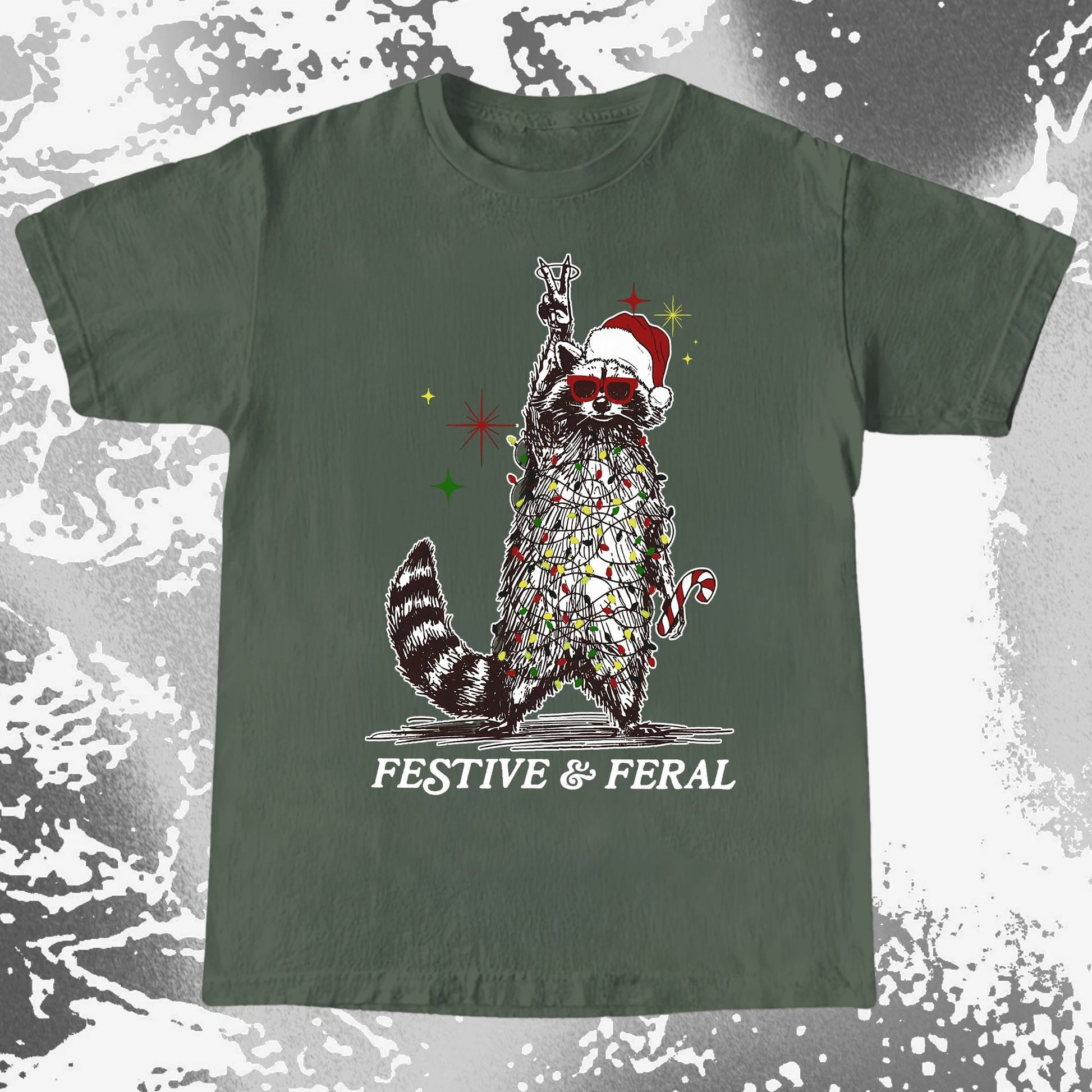 Festive and Feral Raccoon Christmas, funny meme tee gift (view 5)