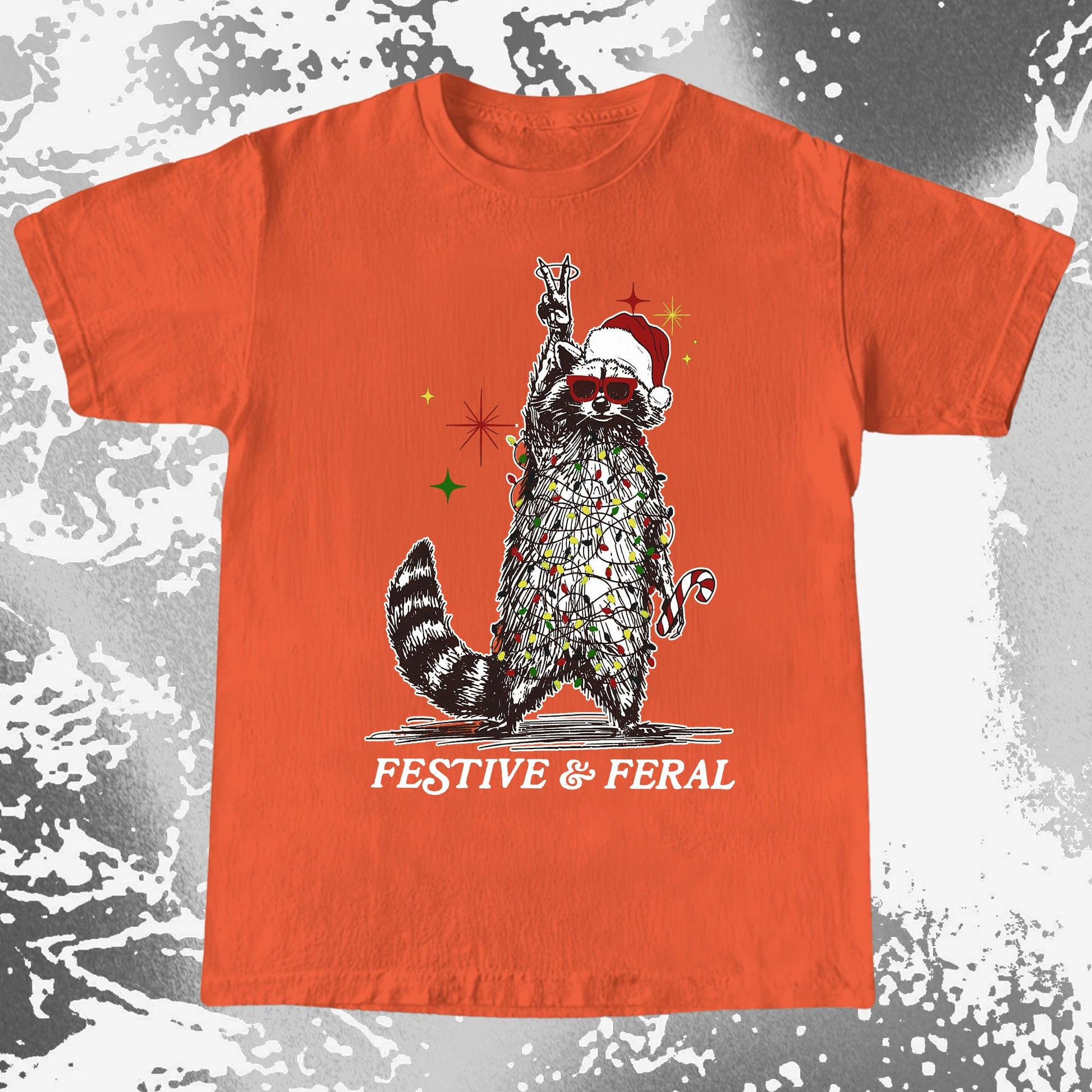 Festive and Feral Raccoon Christmas, funny meme tee gift (view 6)
