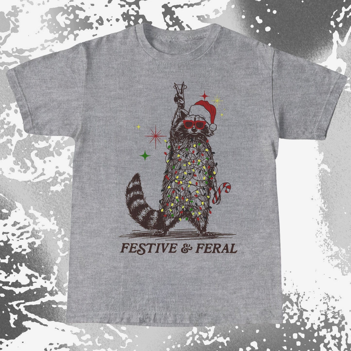 Festive and Feral Raccoon Christmas, funny meme tee gift (view 4)