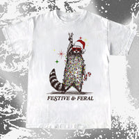 Festive and Feral Raccoon Christmas, funny meme tee gift