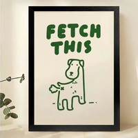 FETCH THIS Playful Dog – Retro Minimalist Wall Art on Natural Wood Canvas