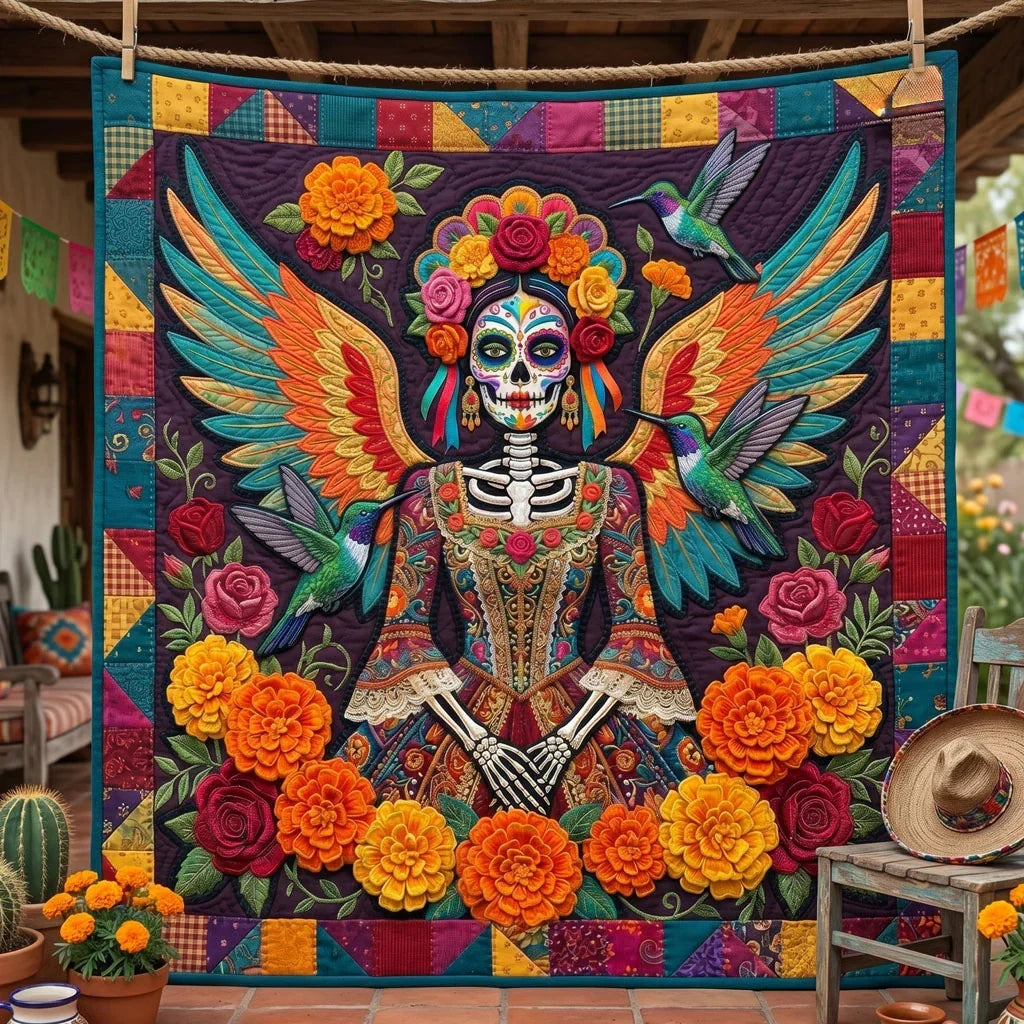 Fiesta Angel Sugar Skull Quilt Blanket