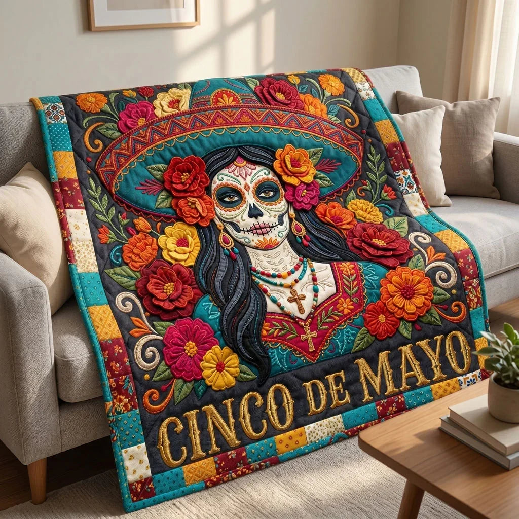 Fiesta Skull Lady Quilt Blanket