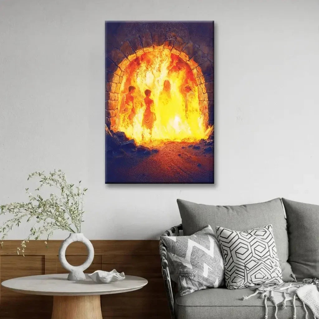 jesus with the three hebrew children in the furnace wall art canvas (Landscape) (view 8)
