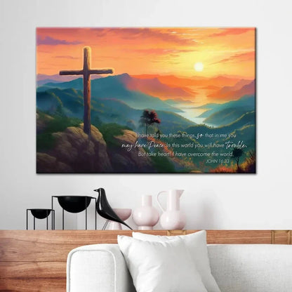 take heart i have overcome the world john 16 33 niv wall art canvas (Landscape) (view 5)