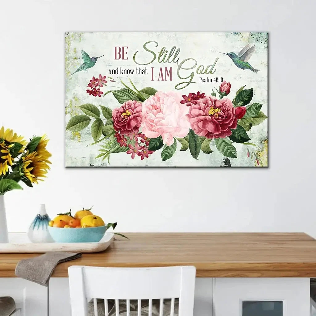 be still and know that i am god vintage flower hummingbird wall art canvas (view 4)