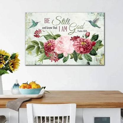 be still and know that i am god vintage flower hummingbird wall art canvas (view 4)