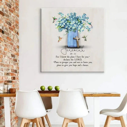 jeremiah 29 11 for i know the plans i have for you hummingbird flowers christian wall art canvas (Landscape)
