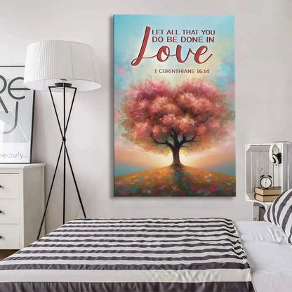 let all that you do be done in love heart shape tree wall art canvas (Landscape) (view 2)