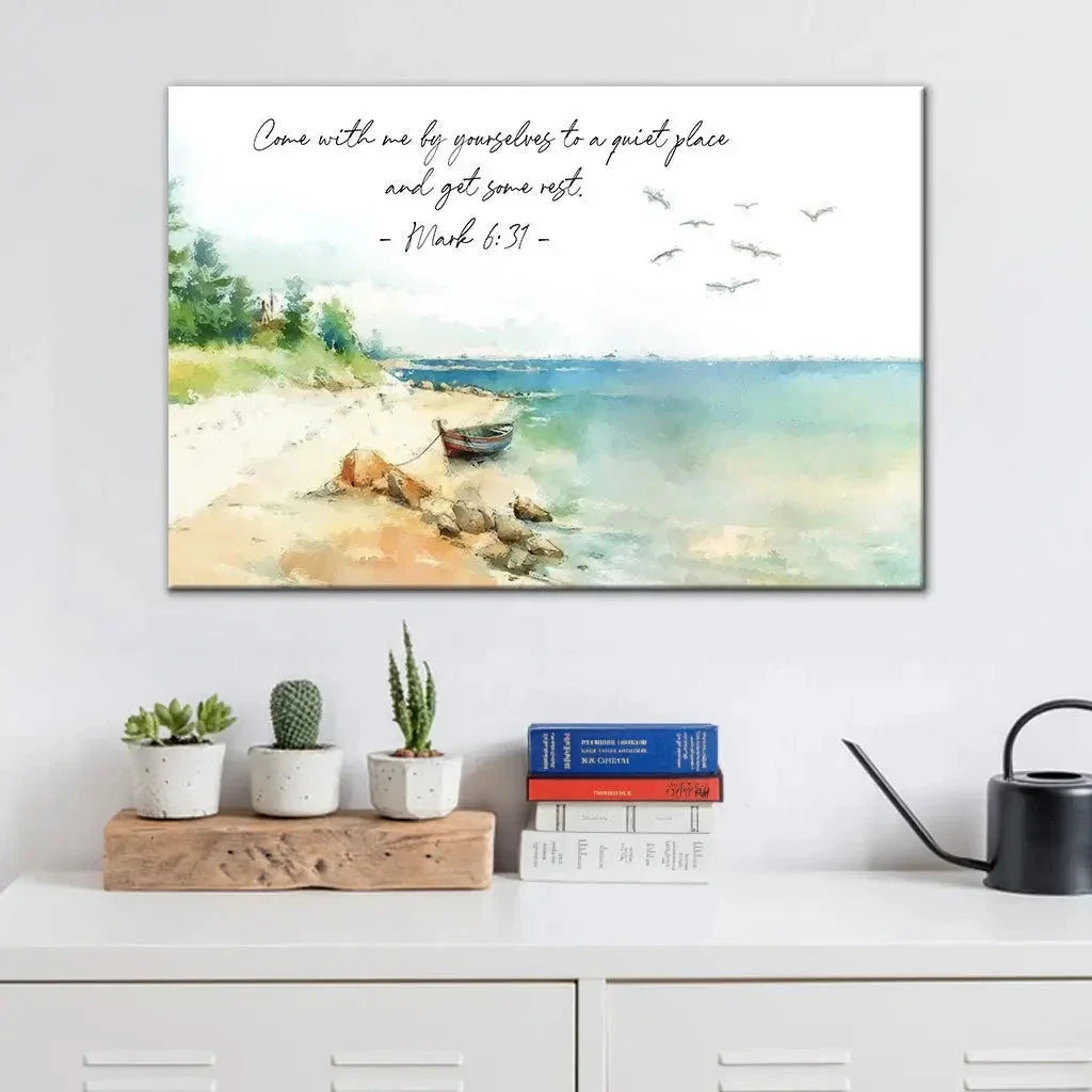 mark 6 31 come with me by yourselves to a quiet place wall art canvas (Landscape) (view 4)