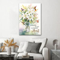 create in me a clean heart hummingbird lily flower psalm 51 10 wall art canvas (view 2)