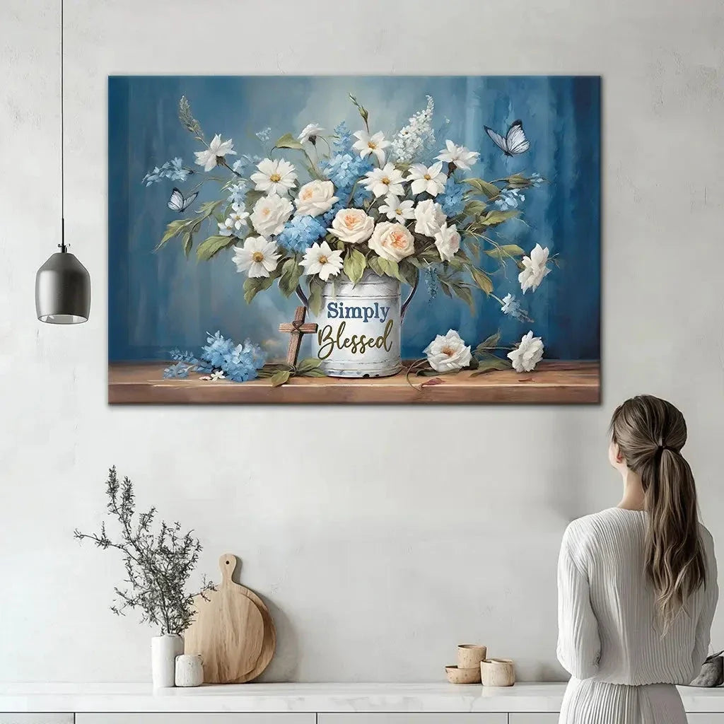 simply blessed wall art canvas flowers and butterflies christian wall decor (Landscape) (view 3)