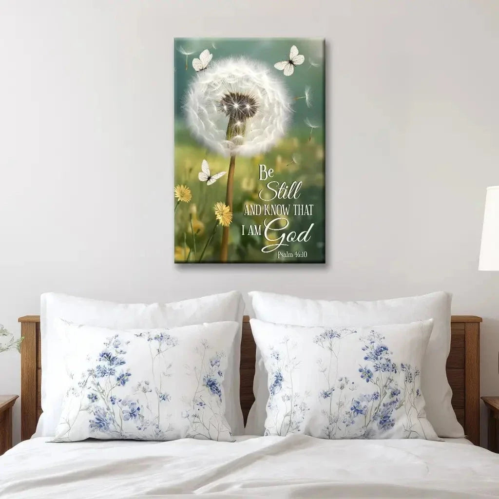 be still and know dandelion with butterflies psalm 46 10 christian wall art canvas (view 7)