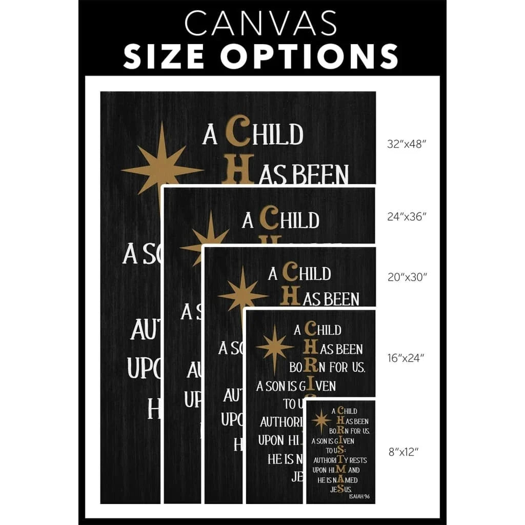 a child has been born for us isaiah 9 6 christmas wall art canvas print (view 3)