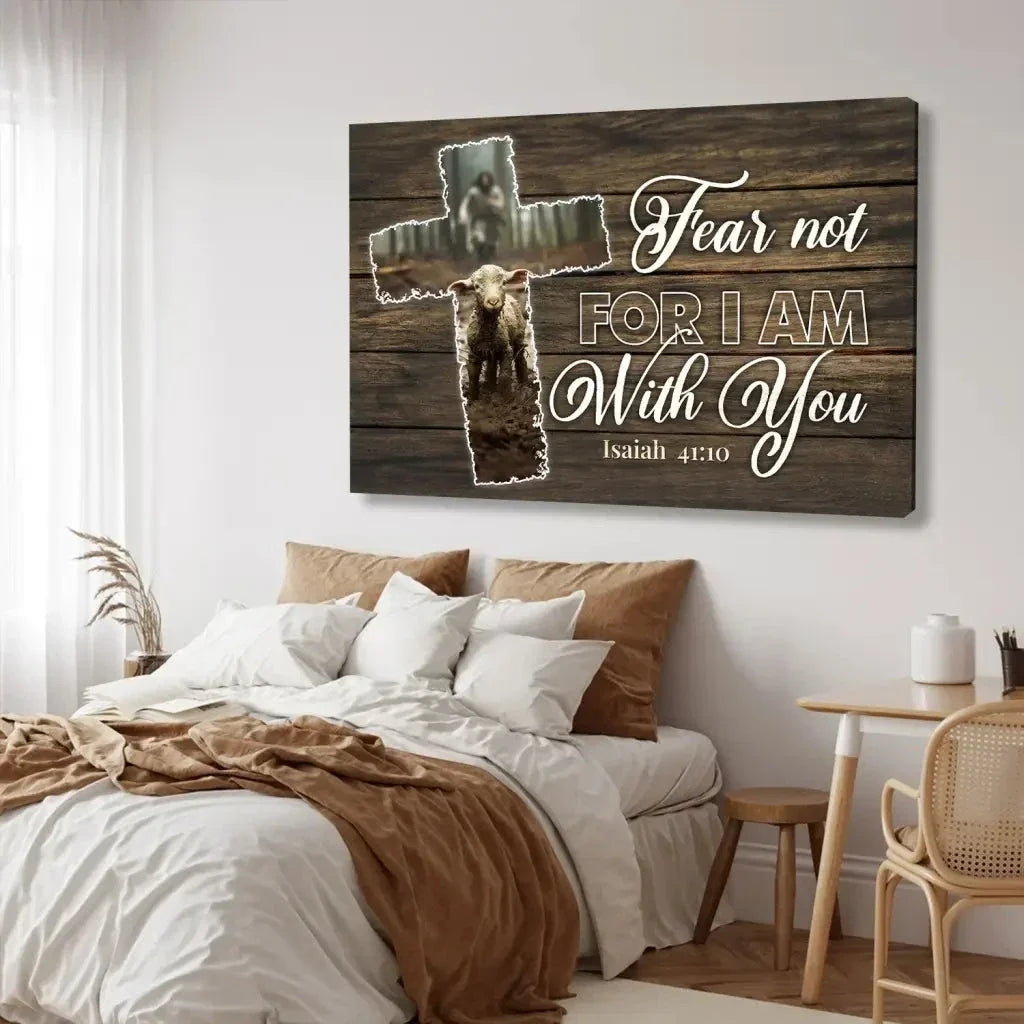 fear not for i am with you jesus and lost sheep wall art canvas (Landscape) (view 5)