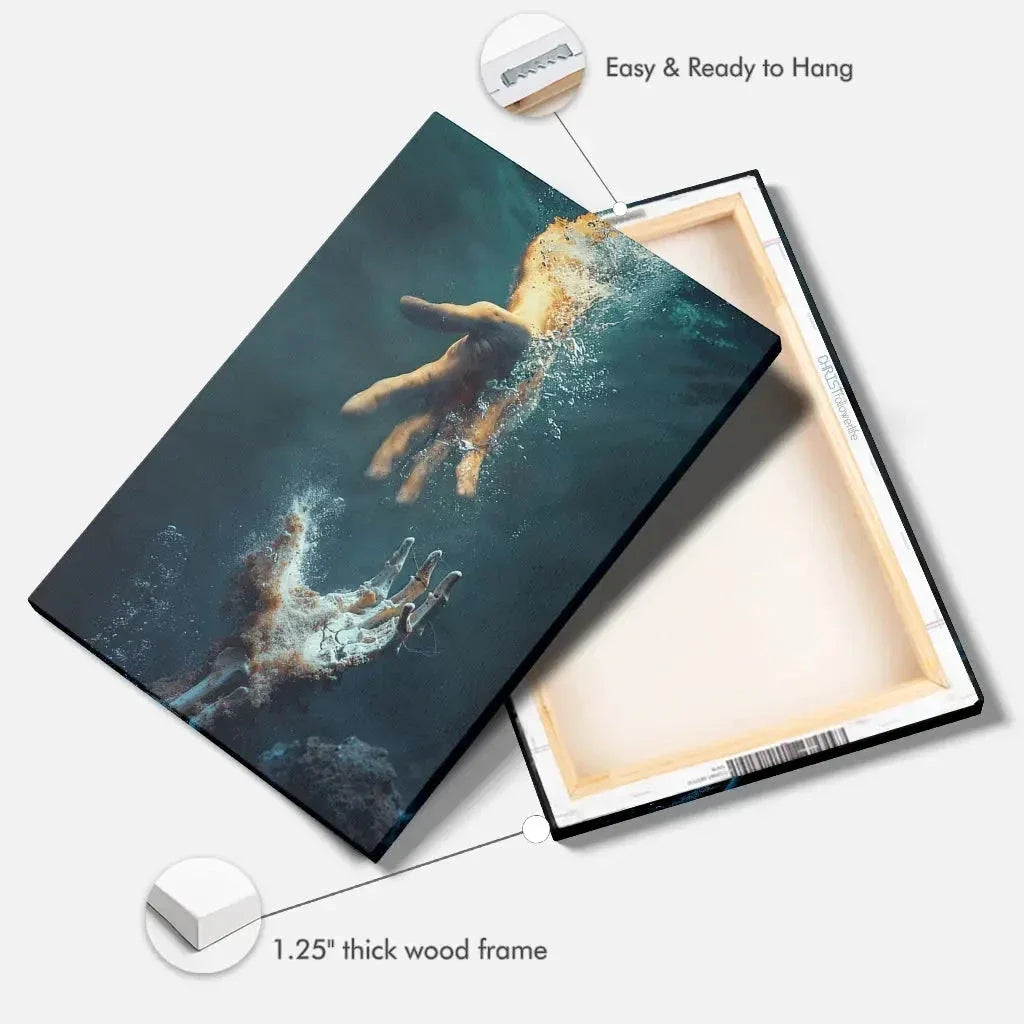 the hand of god jesus reaching into water wall art canvas (Landscape) (view 3)