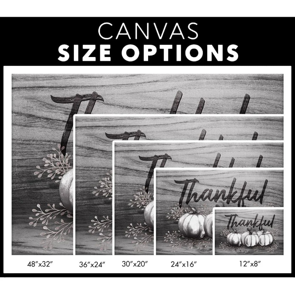 thankful fall pumpkins thanksgiving wall art canvas (Landscape) (view 2)