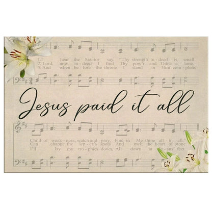 jesus paid it all sheet music christian wall art canvas (Landscape) (view 3)