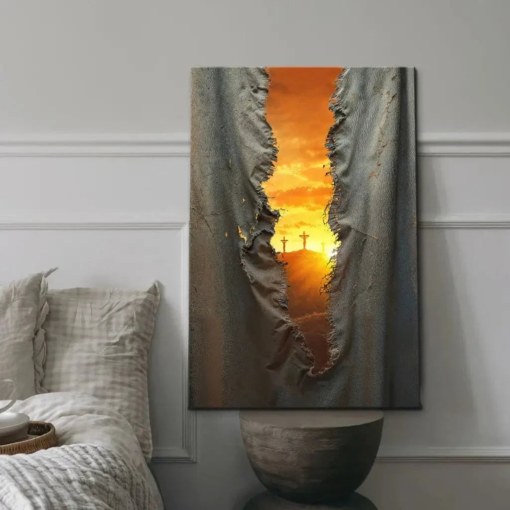 the veil was torn at jesus crucifixion christian wall art canvas (Landscape) (view 5)