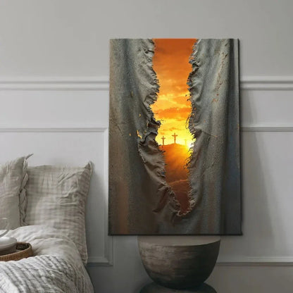 the veil was torn at jesus crucifixion christian wall art canvas (Landscape) (view 5)