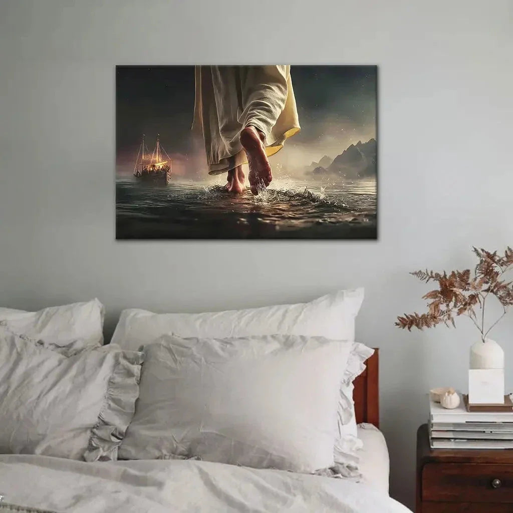 find peace in the storm jesus walking on water christian wall art canvas (Landscape) (view 7)