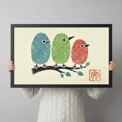 Fingerprint Birds Colorful Whimsical Canvas Wall Art