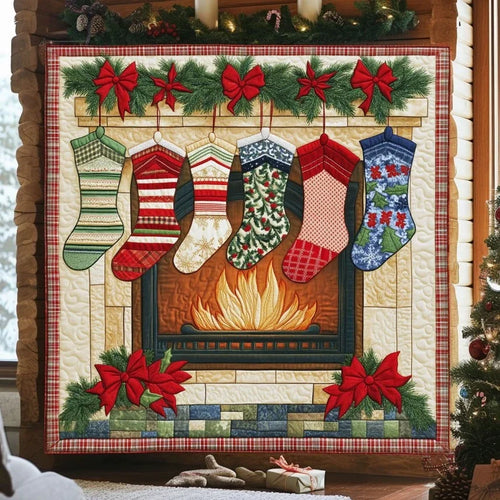 Fireplace Stocking Magic Quilt Blanket