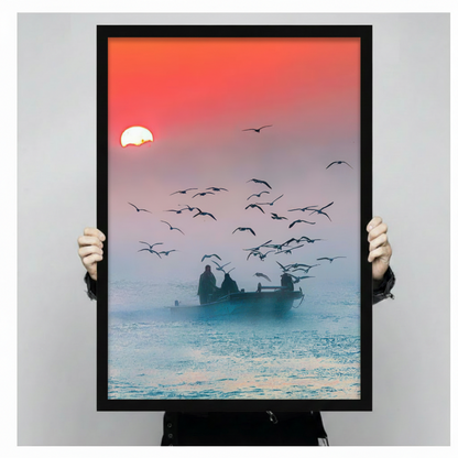 Fishermen Sunrise Seagulls Ocean Canvas Print