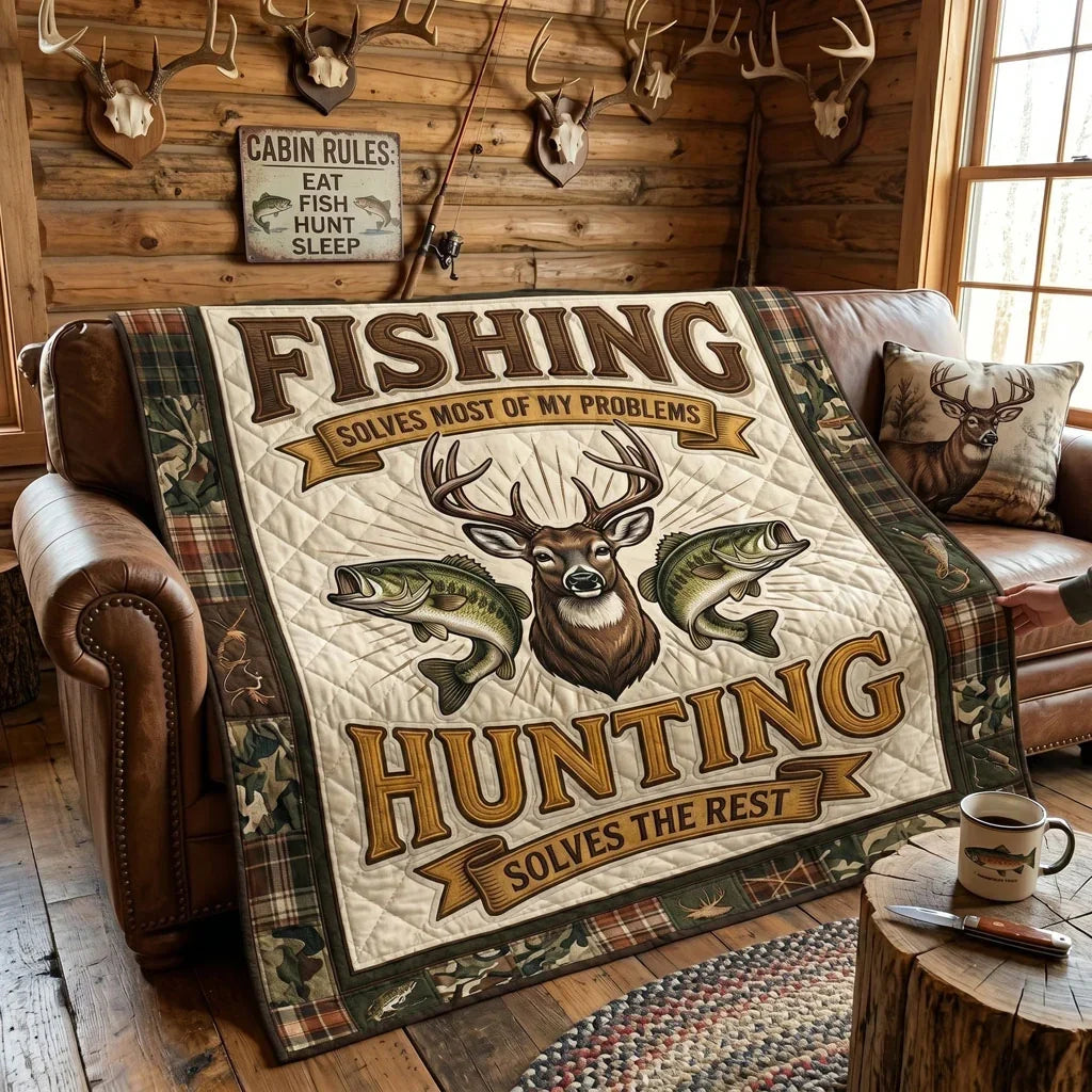 Fishing And Hunting Life Quilt Blanket