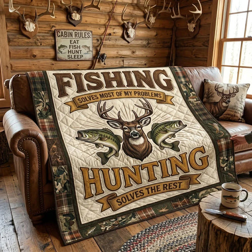 Fishing And Hunting Life Quilt Blanket