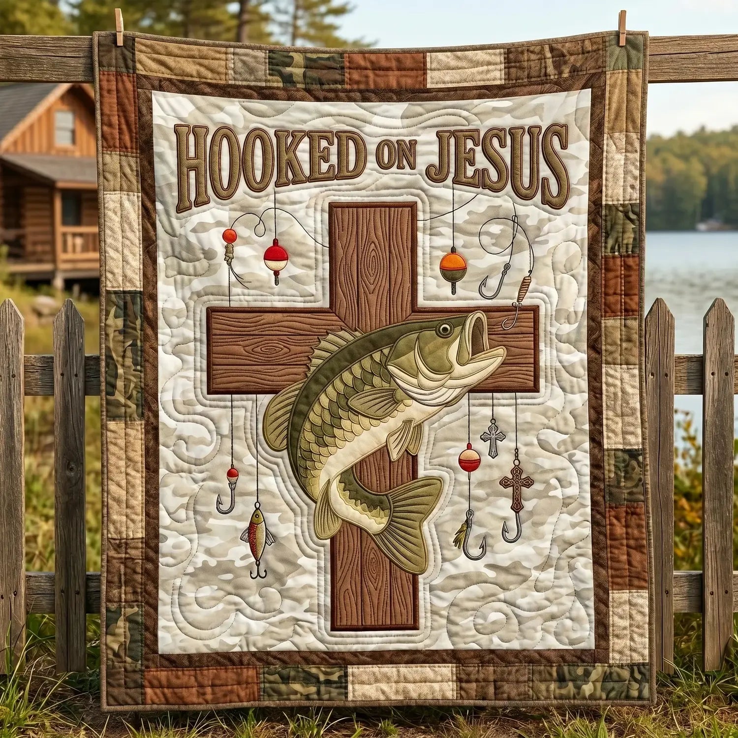 Fishing Hooked On Jesus Quilt Blanket