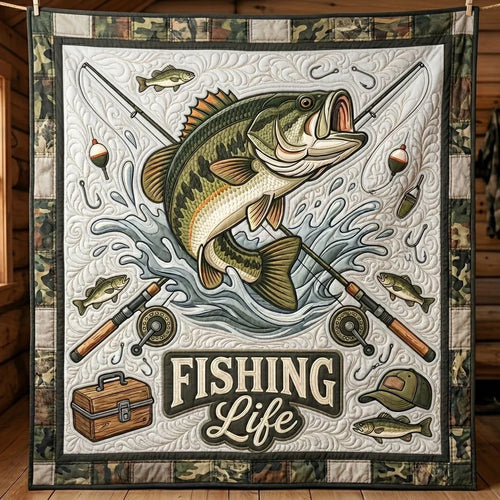 Fishing Life Bass Quilt Blanket