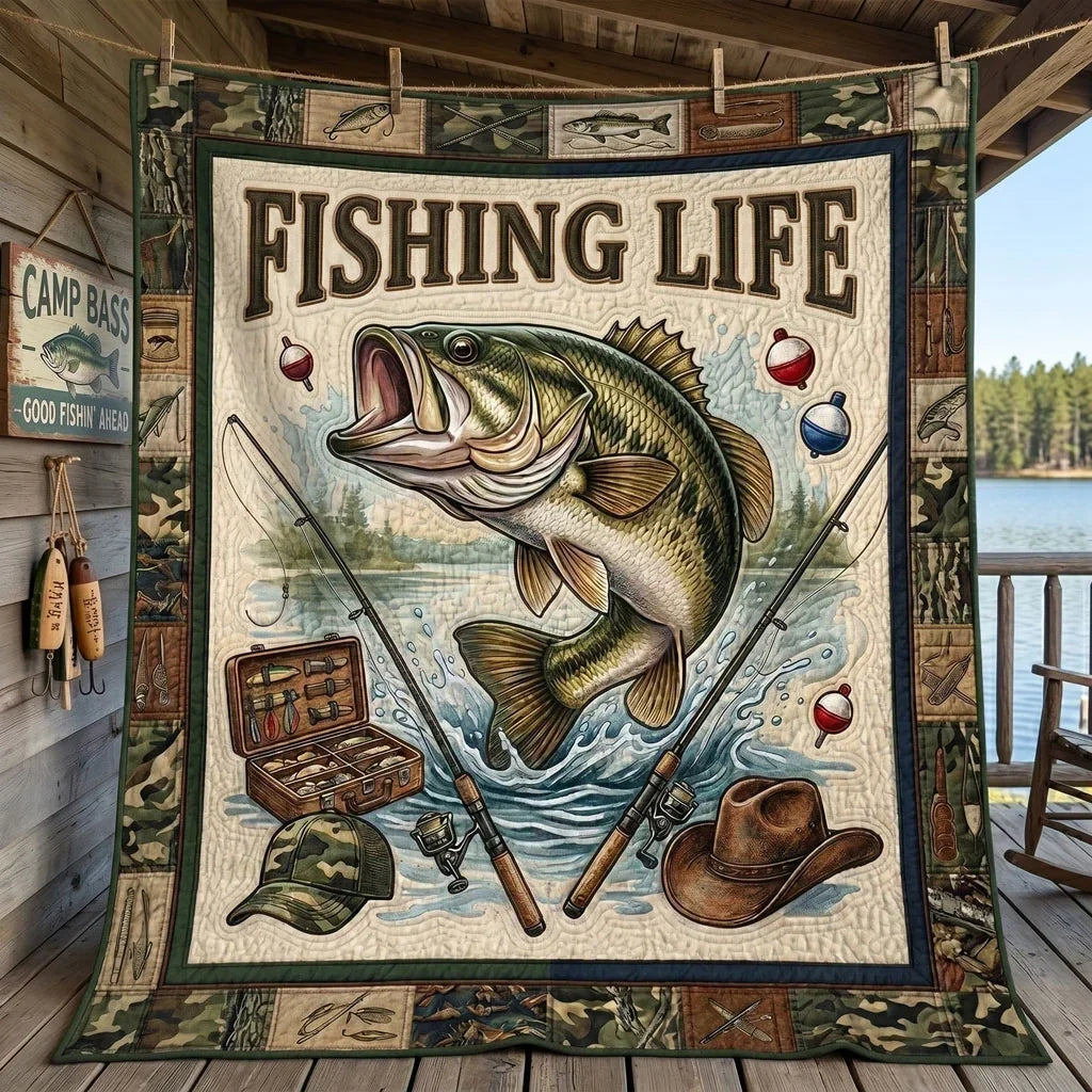 Fishing Life Bass Quilt Blanket