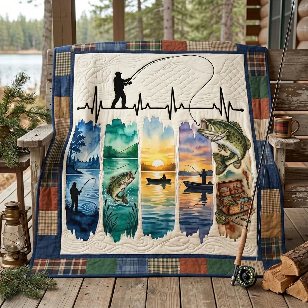 Fishing Life Pulse Quilt Blanket
