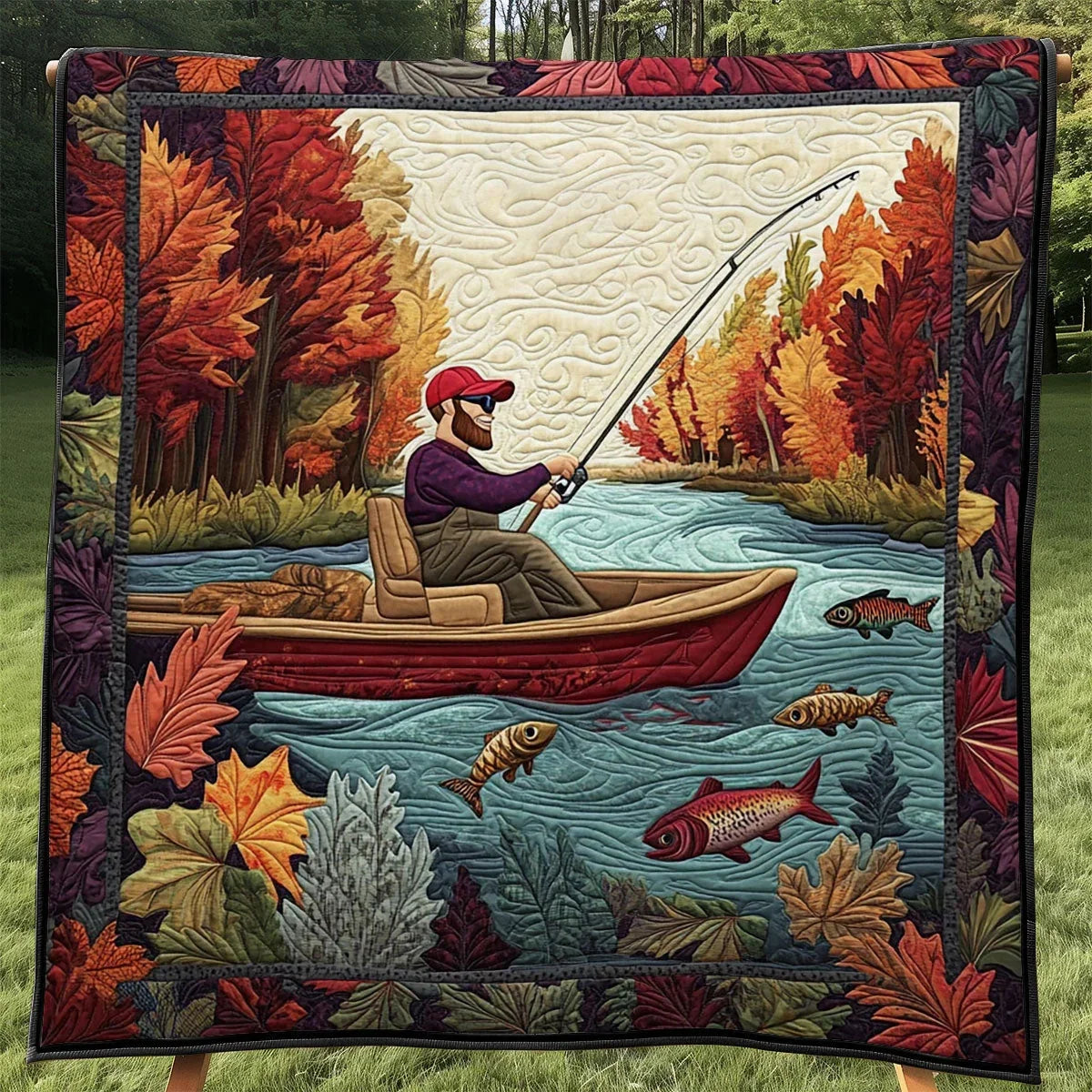 Fishing Old Man Quilt Blanket