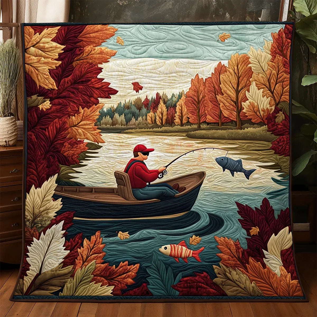Fishing Old Man Quilt Blanket