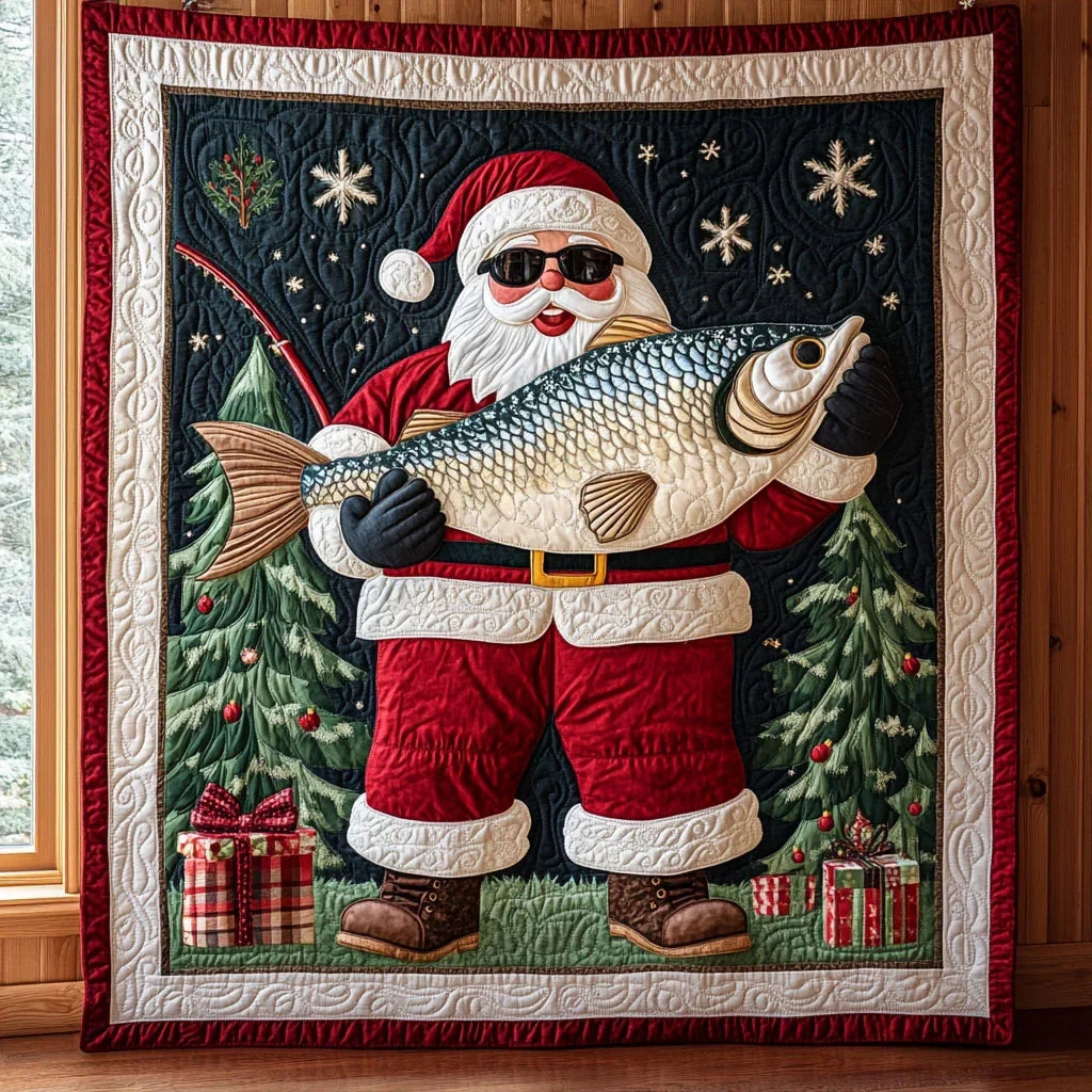 Fishing Santa Quilt Blanket